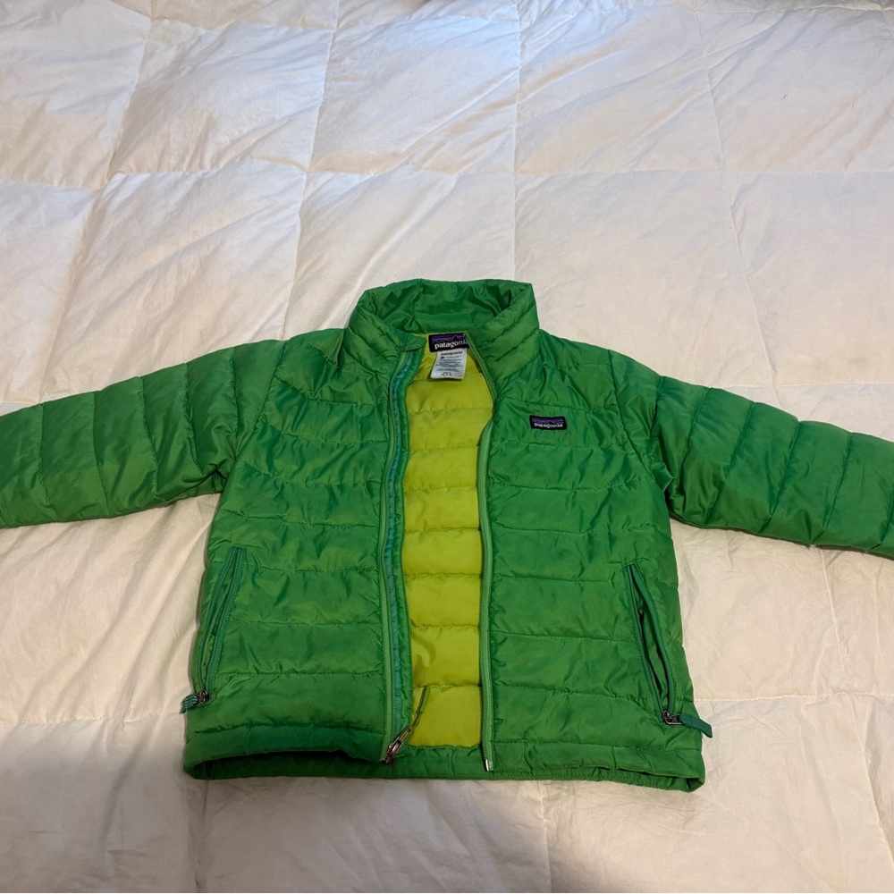 Patagonia Kids Lime and Green Puffer Jacket